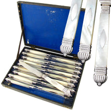 Load image into Gallery viewer, Antique French Sterling Silver Mother of Pearl Knives, Table Cutlery
