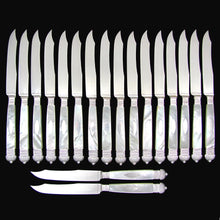 Load image into Gallery viewer, Set of 18 Antique French Sterling Silver Table Knives, Mother of Pearl Handles, Dinner or Dessert Knife Set

