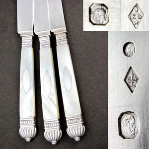 Antique French Sterling Silver & Mother of Pearl Handled Cutlery Knives 18pc Set