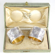 Load image into Gallery viewer, Pair Antique French Sterling Silver Napkin Rings, Neoclassical Foliage &amp; Ribbon
