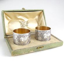 Load image into Gallery viewer, Pair Antique French Sterling Silver Napkin Rings, Neoclassical Foliage &amp; Ribbon
