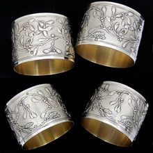 Load image into Gallery viewer, Pair Antique French Sterling Silver Napkin Rings, Neoclassical Foliage &amp; Ribbon
