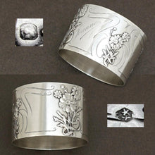 Load image into Gallery viewer, French sterling silver napkin ring Art Nouveau flowers antique
