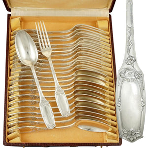 Antique Art Nouveau French Sterling Silver Flatware 24pc Set, Forks & Spoons