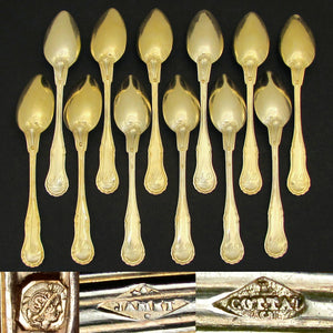 Antique French Sterling Silver Gilt Vermeil Tea or Coffee Spoons