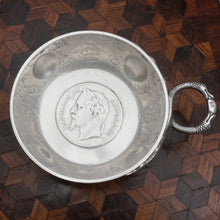 Load image into Gallery viewer, Antique French Sterling Silver Tastevin Wine Taster Sommelier Cup, 1868 Coin
