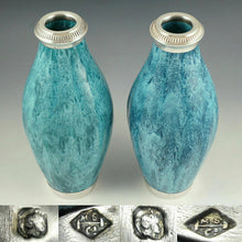 Load image into Gallery viewer, Pair Large Antique French Sterling Silver Mounted Ceramic Vases
