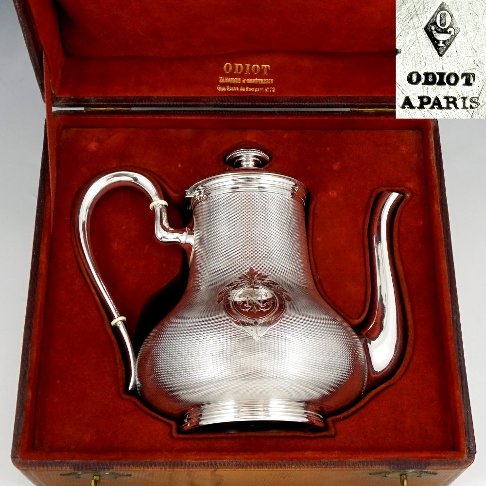 ODIOT - Antique French Sterling Silver Coffee Pot or Teapot in Box, 811.3g