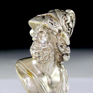 Antique French Silvered Bronze Figural Bust Wax Seal Desk Stamp, Greek Mythological, King of Sparta
