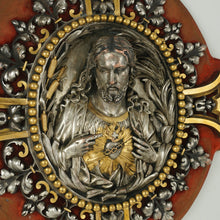Load image into Gallery viewer, Antique French Jesus Sacred Heart Silver &amp; Gold Gilt Bronze Religious Icon Wall Plaque
