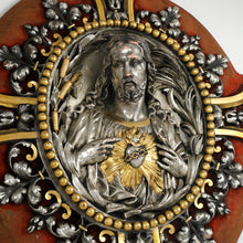 Load image into Gallery viewer, Antique French Jesus Sacred Heart Silver &amp; Gold Gilt Bronze Religious Icon Wall Plaque
