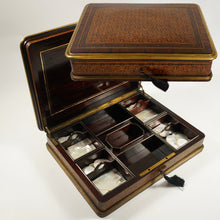Load image into Gallery viewer, Paul SORMANI Antique French Signed Gaming Box Marquetry Wood Inlay Mother of Pearl Tokens
