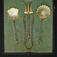 Load image into Gallery viewer, Antique French Sterling Silver Set Dessert Hors d&#39;Oeuvre Servers Aesthetic Movement Gilt Vermeil Engraved Insects
