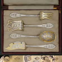 Load image into Gallery viewer, Antique French Sterling Silver Dessert Hors d&#39;Oeuvre Set Gilt Vermeil Pierced Florals
