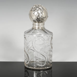 Antique Weinranck & Schmidt German Hanau Silver Cut Crystal Perfume Bottle, Art Nouveau Repousse