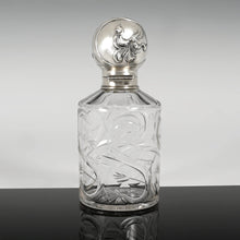 Load image into Gallery viewer, Antique German Hanau Silver Weinranck &amp; Schmidt Cut Crystal Vanity Perfume Bottle, Art Nouveau Repousse
