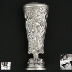 Art Nouveau French .800 Silver Wax Seal, Nude & Dolphins, Firmin Pierre Lasserre