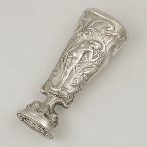 Art Nouveau French .800 Silver Wax Seal, Nude & Dolphins, Firmin Pierre Lasserre