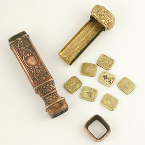 Antique Bronze French Multiple Wax Seal Set, Sceau Etui