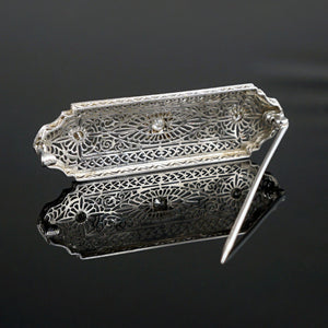 Art Deco Platinum & 14k White Gold Diamond Filigree Brooch Pin