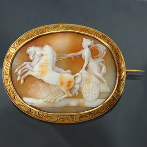antique 18k yellow gold carved shell cameo brooch pin