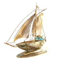 Load image into Gallery viewer, French mother of pearl inkwell, figural sailing boat, antiques decor
