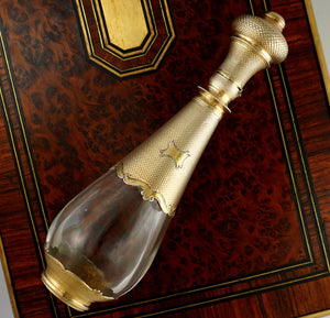 Antique French .800 Silver Gold Vermeil Perfume Bottle Glass Tear Drop Shaped Scent Bottle