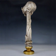 Load image into Gallery viewer, Antique French Silvered Bronze Figural Wax Seal, Desk Stamp, Animialier Study of a Mouse &amp; Snake
