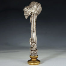 Load image into Gallery viewer, Antique French Silvered Bronze Figural Wax Seal, Desk Stamp, Animialier Study of a Mouse &amp; Snake
