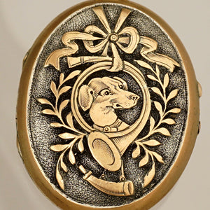 Antique French .800 Silver Photo Locket Pendant, Engraved Dog Portrait
