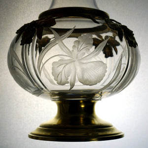Art Nouveau engraved glass crystal iris flowers Antiques French