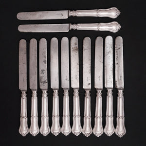12 Antique French Sterling Silver Knives, Gordian Knot Pattern
