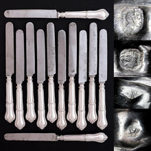 Load image into Gallery viewer, 12 Antique French Sterling Silver Knives, Gordian Knot Pattern
