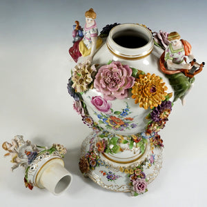 Large German Porcelain Urn Von Schierholz | Hand Painted Applied Flowers, Putti & Maiden Figures