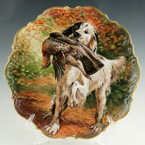 antique limoges porcelain plate hand painted hunting dog