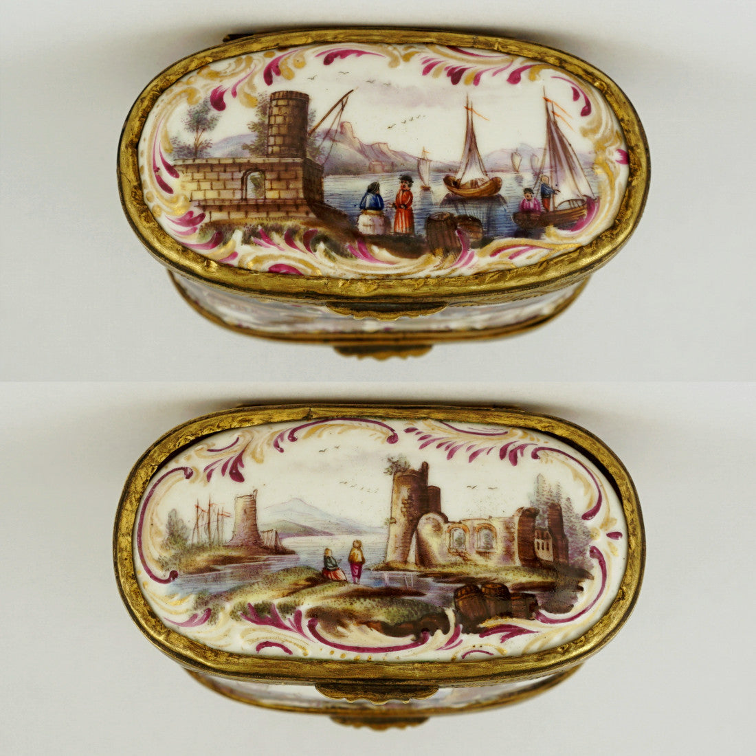 Porcelain Box, Tabatiere, The Doubl 18thc – Rare Boutique Antique German Gilt Mounted Antique