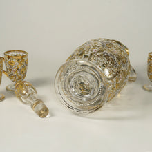 Load image into Gallery viewer, Antique Bohemian Moser Raised Gold Enamel Glass Liquor Service Decanter Cordials
