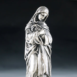 Antique .900 Silver Religious Virgin Mary Figural Wax Seal Desk Stamp, Original Box