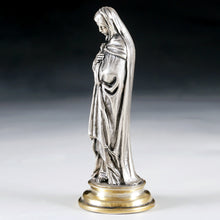 Load image into Gallery viewer, Antique .900 Silver Religious Virgin Mary Figural Wax Seal Desk Stamp, Original Box
