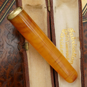 Antique French 18K Gold Mounted Amber Cigarette Holder or Cheroot Holder, Etui Case