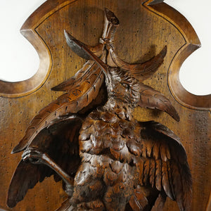 Antique Swiss Black Forest Hand Carved Wood Wall Plaque, Signed Ruef Brothers Brienz, Game Bird Trophy