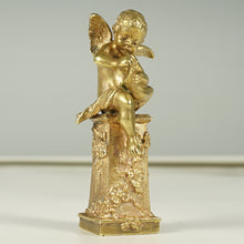 Load image into Gallery viewer, Antique French Gilt Bronze Wax Seal Desk Stamp, Cherub Angel Figure
