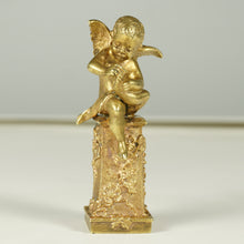 Load image into Gallery viewer, Antique French Gilt Bronze Wax Seal Desk Stamp, Cherub Angel Figure
