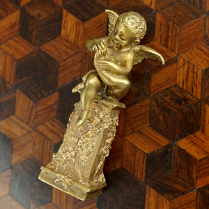 Antique French Gilt Bronze Wax Seal Desk Stamp, Cherub Angel Figure