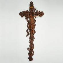 Load image into Gallery viewer, Antique Black Forest Hand Carved Wood Crucifix with Corpus Christi Jesus Christ Religious Wall Sculpture
