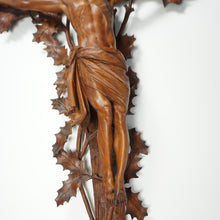 Load image into Gallery viewer, Antique Black Forest Hand Carved Wood Crucifix with Corpus Christi Jesus Christ Religious Wall Sculpture
