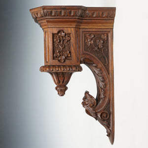 Antique Neo Gothic Carved Wood Wall Shelf, Console Bracket, Mascaron Face