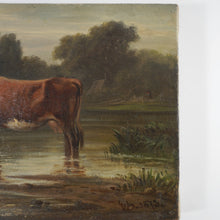 Load image into Gallery viewer, Pastoral Portrait of a Cow &amp; Calf, Signed German Oil Painting, Edmund DITTMANN
