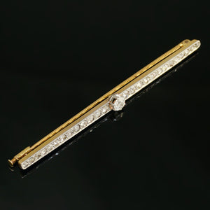 Antique Edwardian 14K Gold Diamond Bar Brooch Pin
