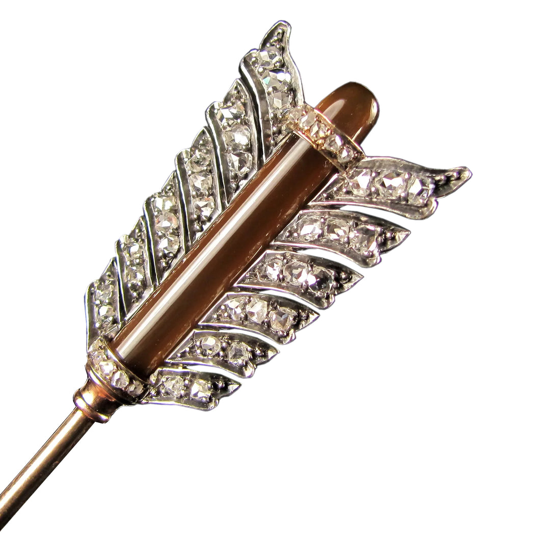 French 18K Diamond Stick Pin Brooch